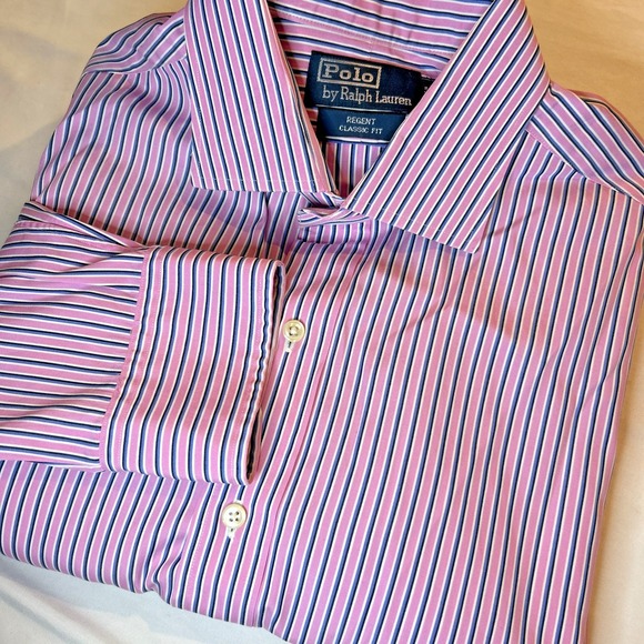 Polo Ralph Lauren Regent ClassicFit Men Shirt Stripe Blue/Pink size 16-1/2 36-37 - Picture 1 of 8